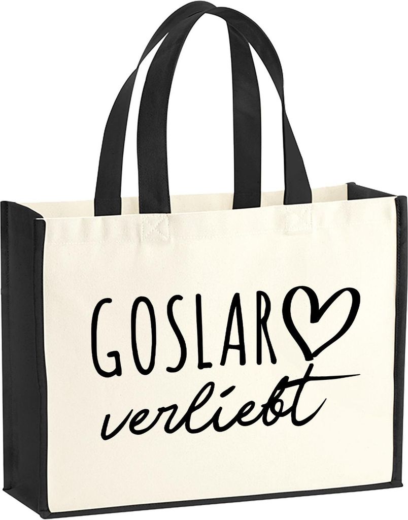 Huuraa Jutetasche Goslar verliebt 21 Liter Black Jute und Baumwolle Einkaufstasche Geschenkidee