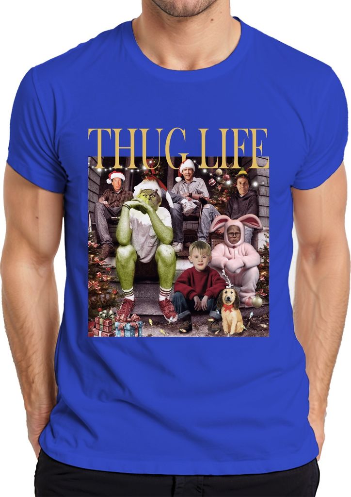 Thug Life Grinch Kevin Allein Zuhause - Weihnachten Christmas Xmas Herren T-Shirt, Blau, M