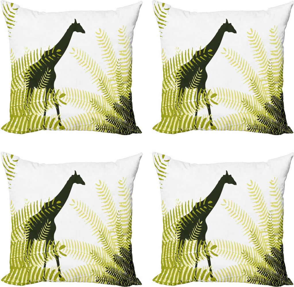 ABAKUHAUS Afrika Kissenbezug Set (4 Stück), Nationalpark Giraffe, Moderner Doppelseitiger Digitaldruck, 60 cm x 60 cm, Hellgrün Dunkelgrün