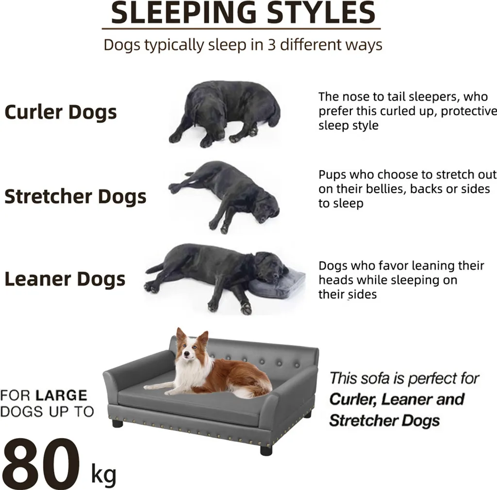 WISFOR Sofa chien 96x72x40cm - Tapis chien dossier surélevé, gris - 11