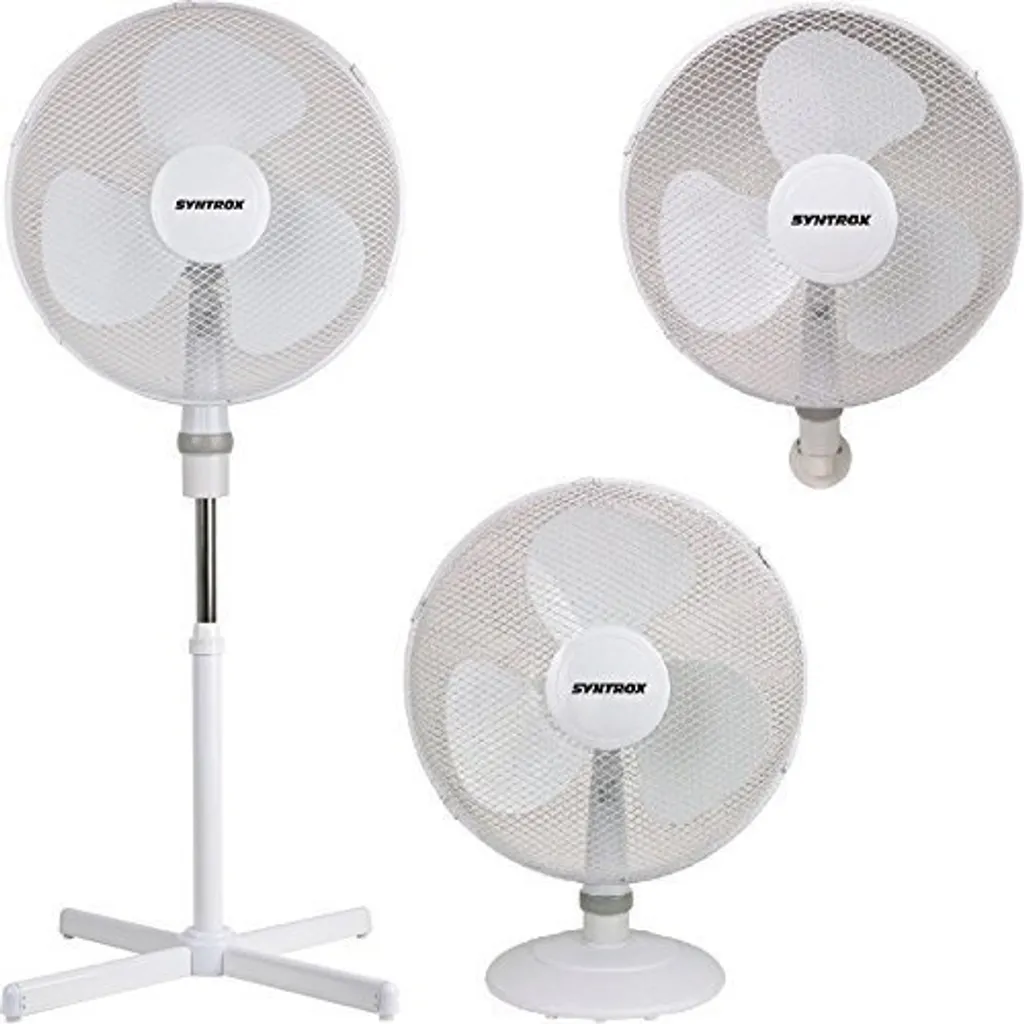 Syntrox 3in1 Ventilateur sur Pied Table et Mural Blanc avec Oscillation