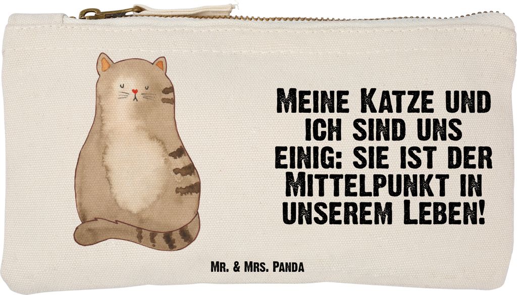 Mr. & Mrs. Panda Pouch Katze Sitzen Größe S Klein - Weiß - Geschenk, Herz, Katzen, Kulturbeutel, Cat, Familie, Etui, Schlampermäppchen, Kosmeti...