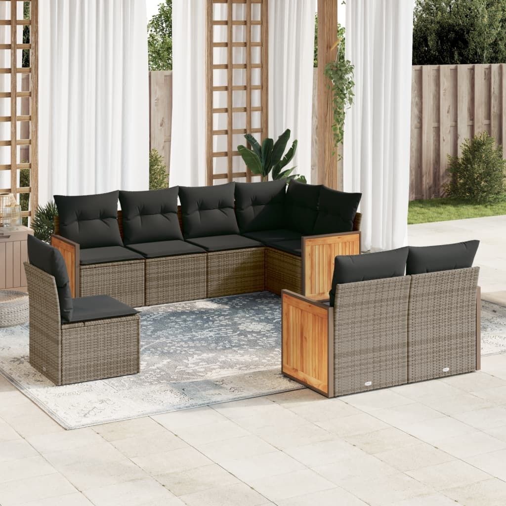 8-tlg. Garten-Sofagarnitur - mit Kissen Grau Poly Rattan - Gartenmöbelset 3227845