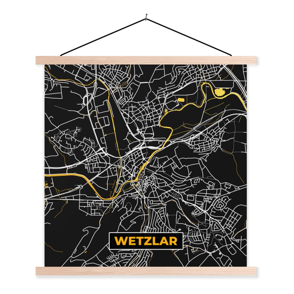 MuchoWow Textilposter Gold - Deutschland - Karte - Stadtplan - Wetzlar 40x40 cm mit holzfarbenen Rahmen - Posterleiste