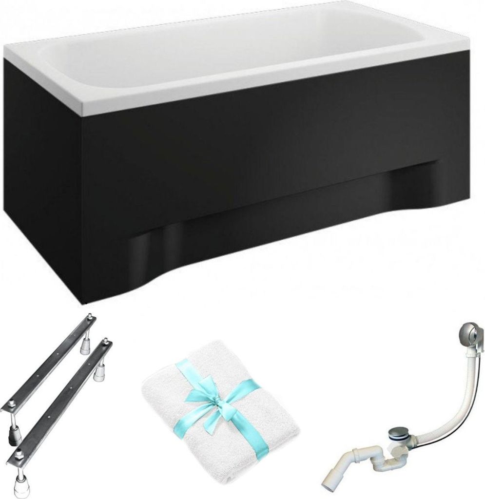 Aqua For You | Polimat Badewanne Classic - 160x70cm - Acryl - Mit Siphon – Schwarz - mit Verkleidung