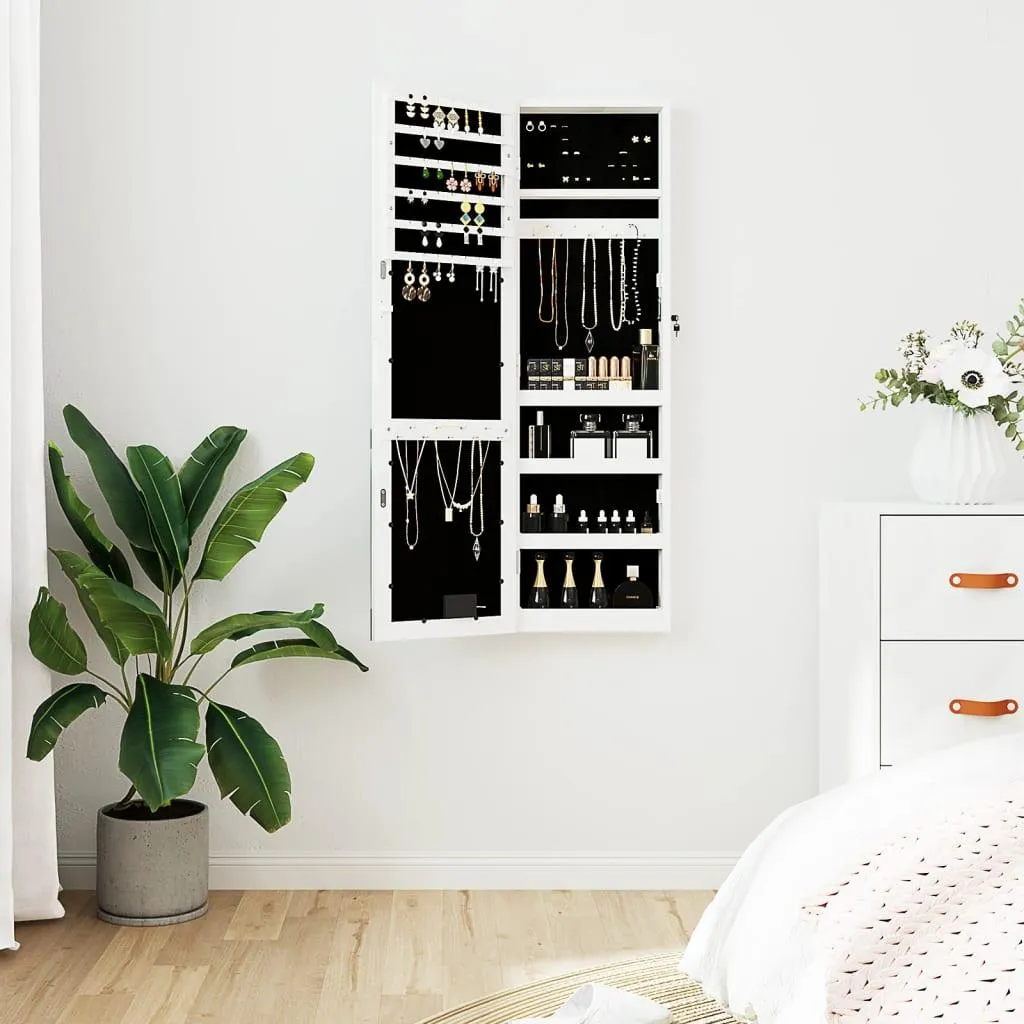Rangement bijoux mural avec miroir LED blanc pour chambre et dressing - 2