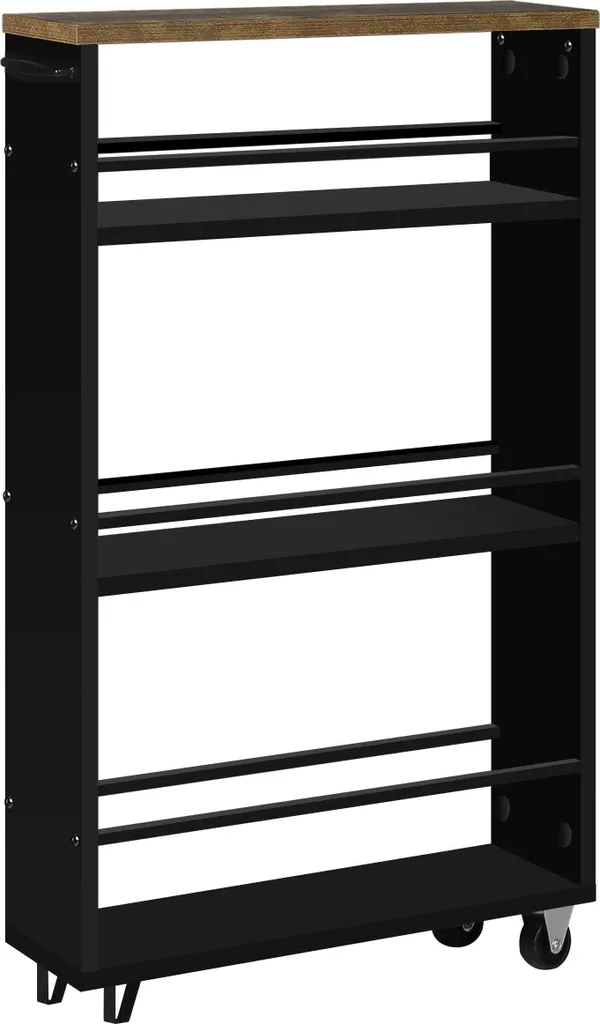 Carrellino Slim Cucina Nero 3 Livelli - Mobiletto con Ruote 13cm Largo