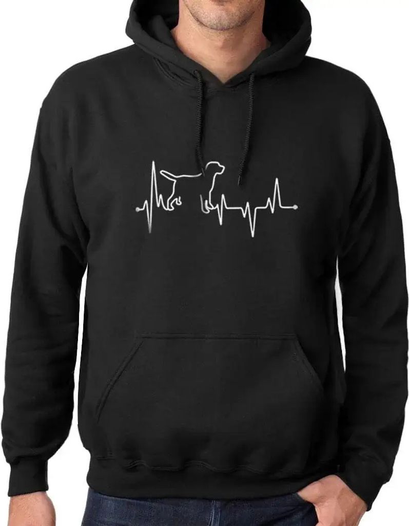 Uni Grafik Kapuzen-Sweatshirt Hundeliebhaber-Herzklopfen – Dog Lover Heartbeat – Öko-Verantwortlich Vintage Jahrgang Langarm Hoodies Pullover