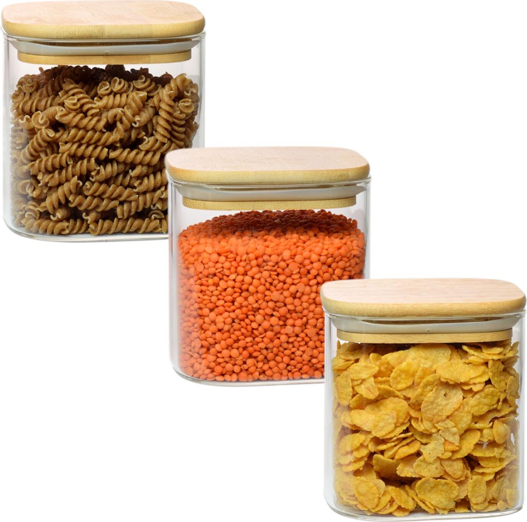 gouveo 3er Set Vorratsdose 800 ml eckig aus Borosilikatglas Produktbild 