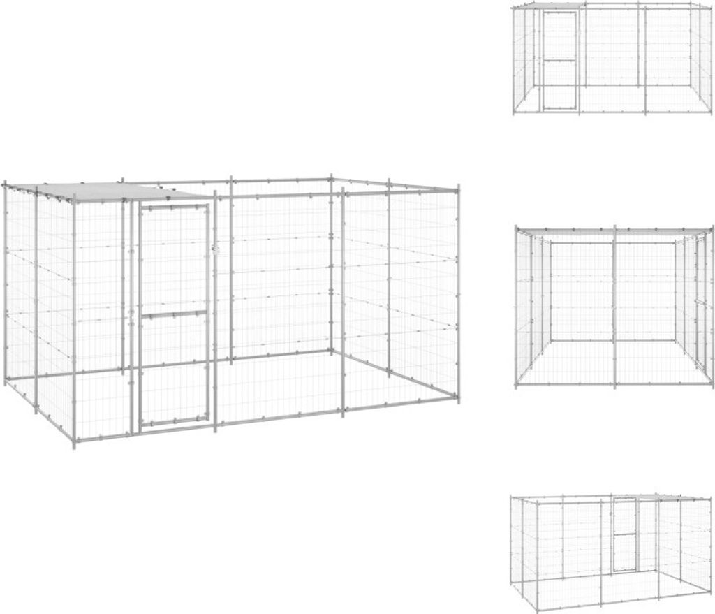 vidaXL Outdoor-Hundezwinger mit Überdachung Verzinkter Stahl 7,26 m² - Hundezwinger & -ausläufe