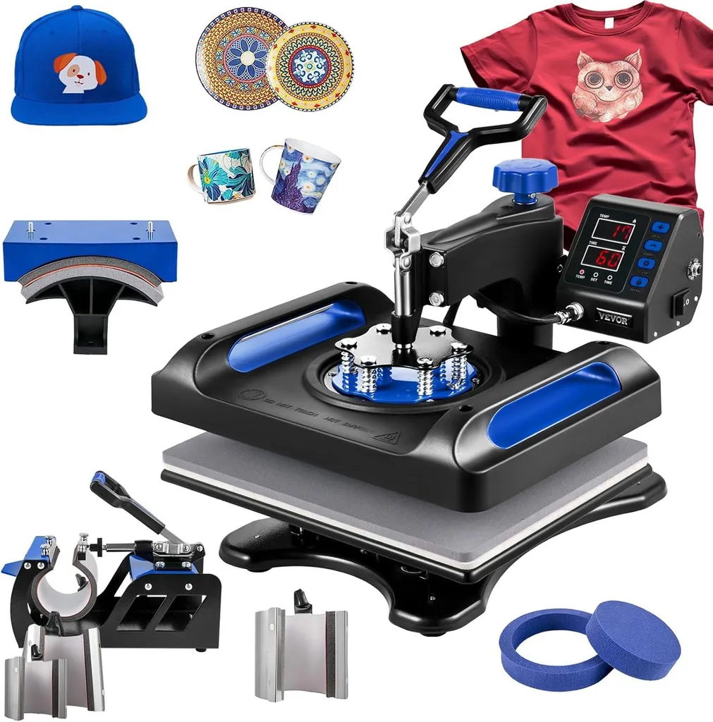 Presse à sublimation pour mugs et t-shirts 8 en 1 polyvalente 38x30cm