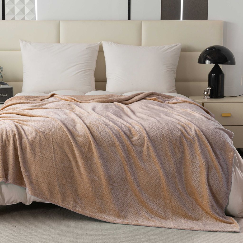 Mikroplüschdecke mit Muster BREEZE, beige Maße: 200 x 220 Produktbild 