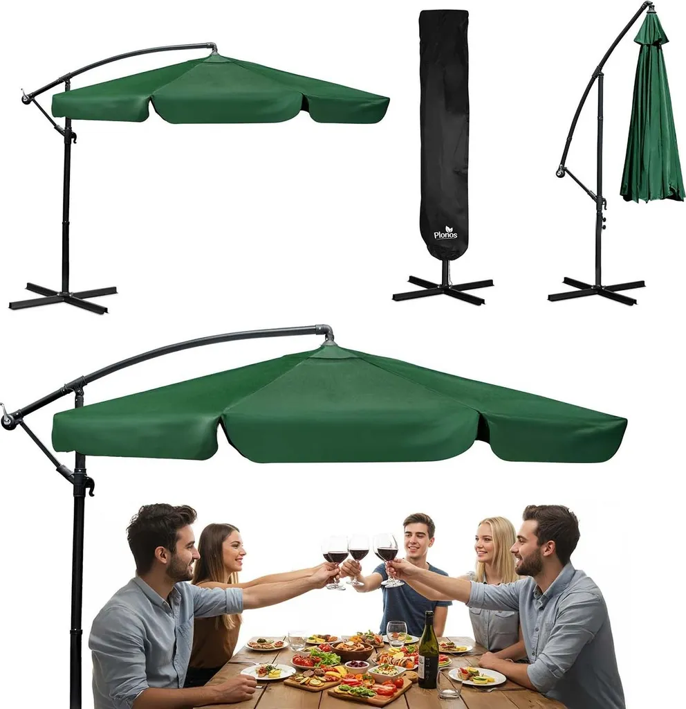 Parasol de jardin 350 cm pour terrasse et piscine avec housse protectrice