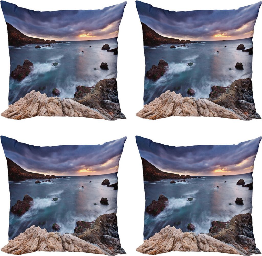 ABAKUHAUS Big Sur Kissenbezug Set (4 Stück), Bedeckt Pacific Bay, Moderner Doppelseitiger Digitaldruck, 60 cm x 60 cm, Mehrfarbig