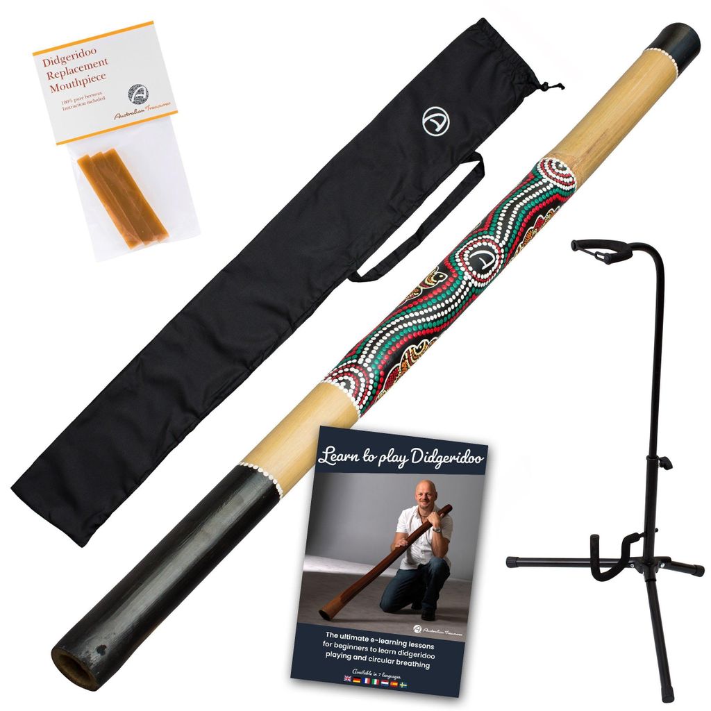 Handbemalte Bambus Didgeridoo – Mit Tasche, Bienenwachs, Kurs & Ständer