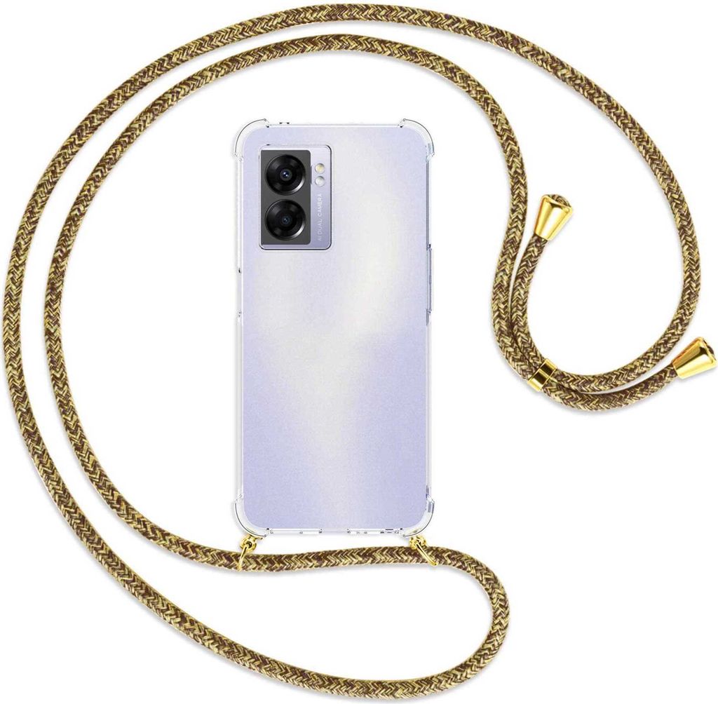 Handykette Backcover-Schutzhülle mit Band (Metall goldfarben) für Realme Narzo 50 5G, A57 / A77 - braun+beige