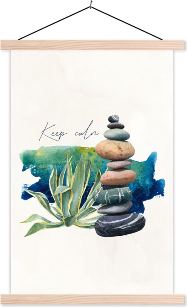MuchoWow Textilposter Steine - Pflanze - Meer 40x60 cm mit holzfarbenen Rahmen - Poster