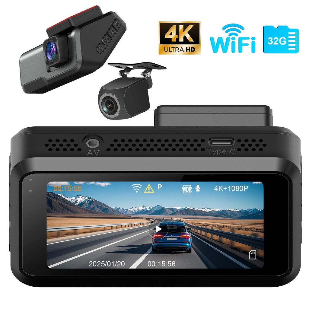 CkeyiN Dashcam Auto 4K 1080P Dual-Objektiv 170° Weitwinkel Vorne Hinten Dashcam mit 32GB TF-Karte GPS Nachtsicht, WDR, Loop-Aufnahme