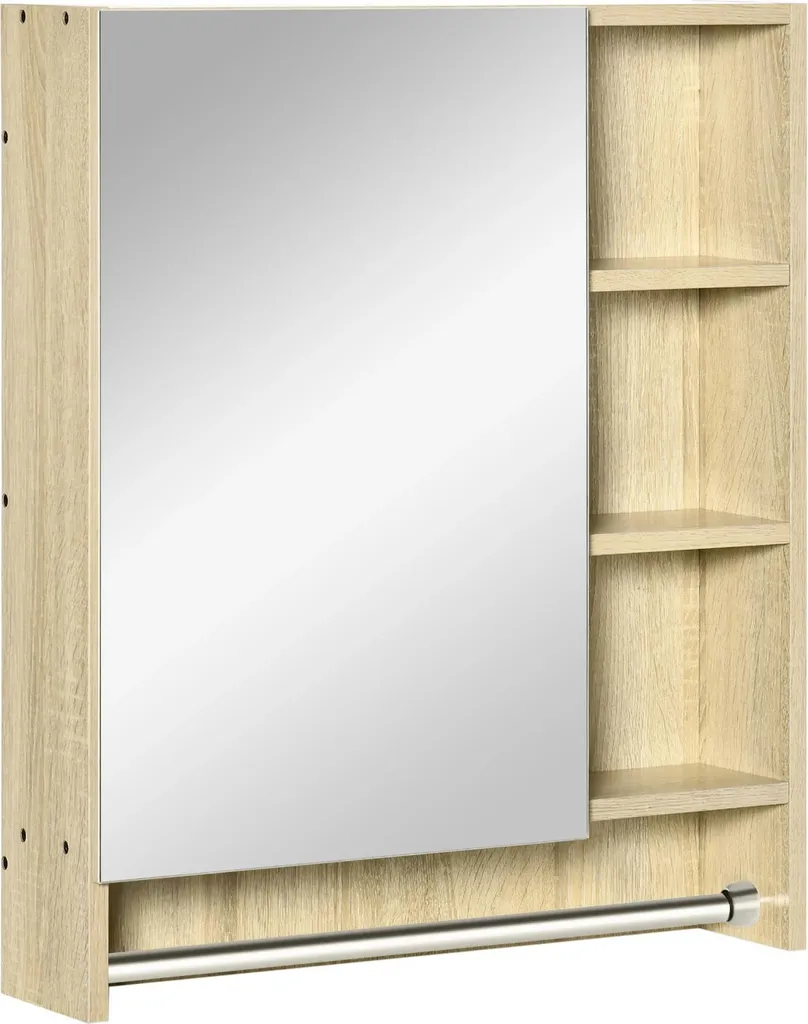 Meuble miroir de salle de bains en chêne 60 cm avec tablettes réglables