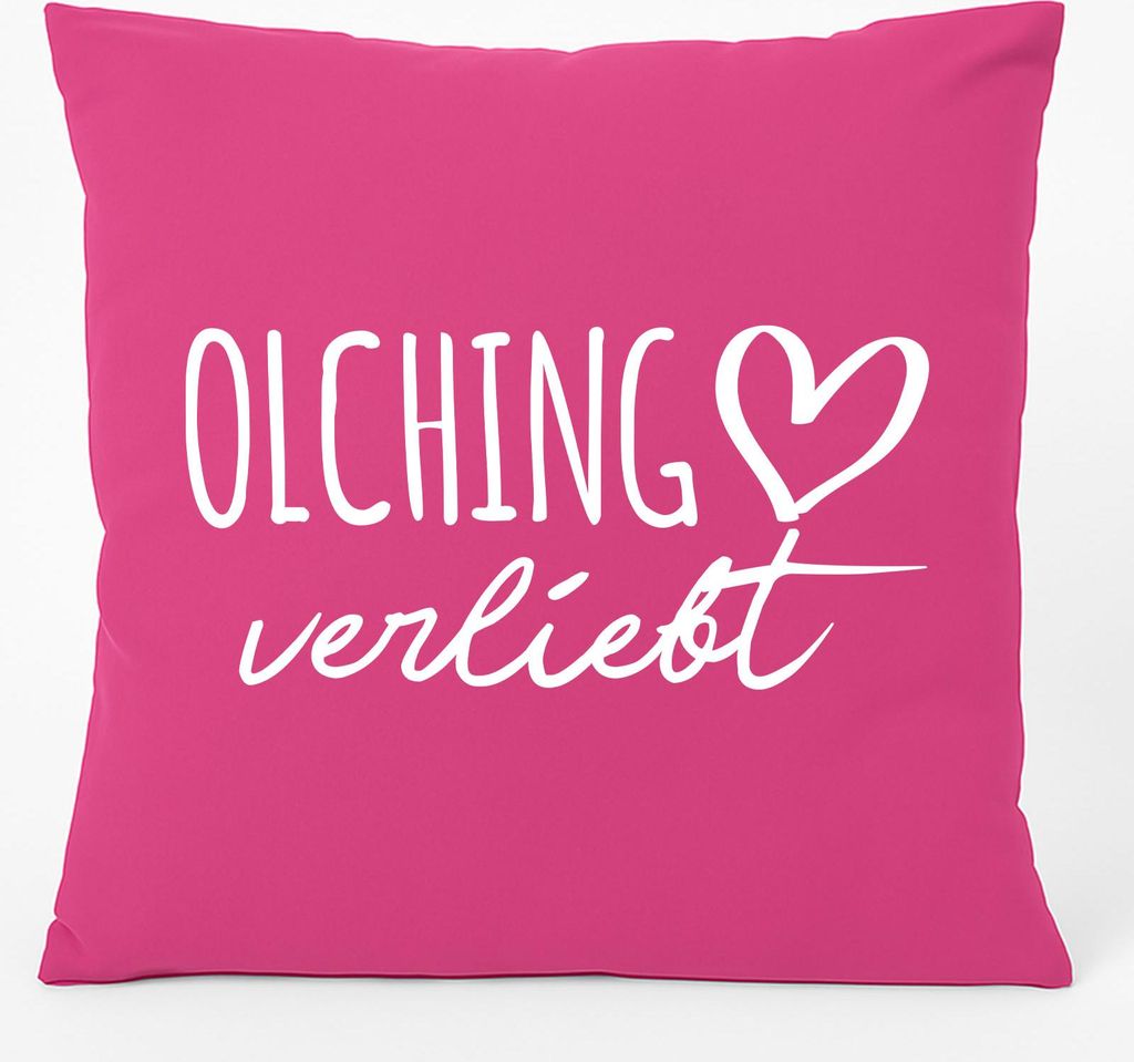 Huuraa Kissen Olching verliebt 40x40cm mit Füllung Fuchsia Baumwolle Dekokissen Geschenkidee