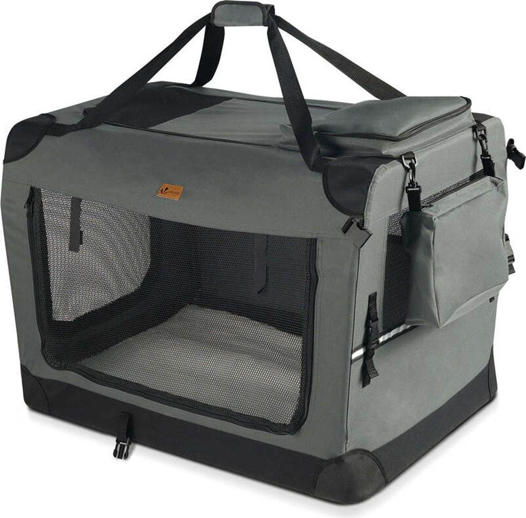 VOUNOT Hundebox faltbar, Hundetransportbox robust für Katze & Hunde 60x44x44 cm M Grau