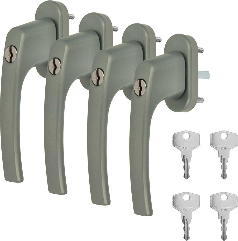 4 x Alu Fenstergriff in Dunkelsilber F9 abschließbar - Stiftlänge 45mm