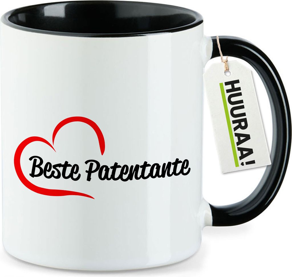 Huuraa Kaffeetasse Beste Patentante Herz 330ml Schwarz Keramik Kaffeebecher Geschenkidee