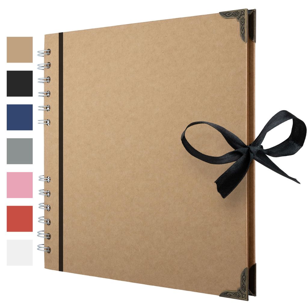 21 x 21 cm großes Fotoalbum zum Personalisieren, Scrapbooking-Album mit 60 braunen Seiten - ideal für kreative Hobbys und künstlerische Projekte.