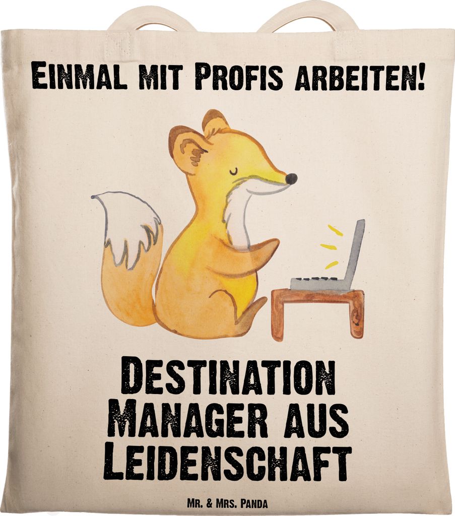 Mr. & Mrs. Panda Jutebeutel Destination Manager Leidenschaft - Transparent - Geschenk, Tasche, Schultasche, Tote Bag, Laptoptasche, Einkaufstasche