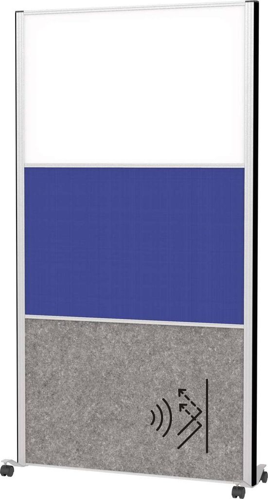 MAUL Stellwand MAULconnecto 1 x Akustik dunkelgrau 1 x Textil blau 1 x Whiteboard Rollen 100 x 35 x 182 cm silber