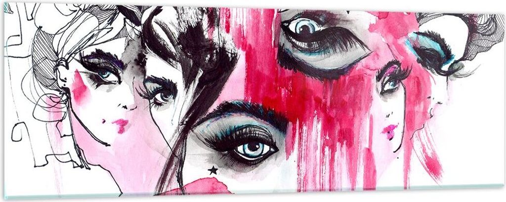 Bilder auf glas - Frauen Gesichter Augen illustration - 90x30cm - Glasbilder - Wandbilder - Kunstdruck - Wanddekoration aus Glas - Glas Bilder - Wa...