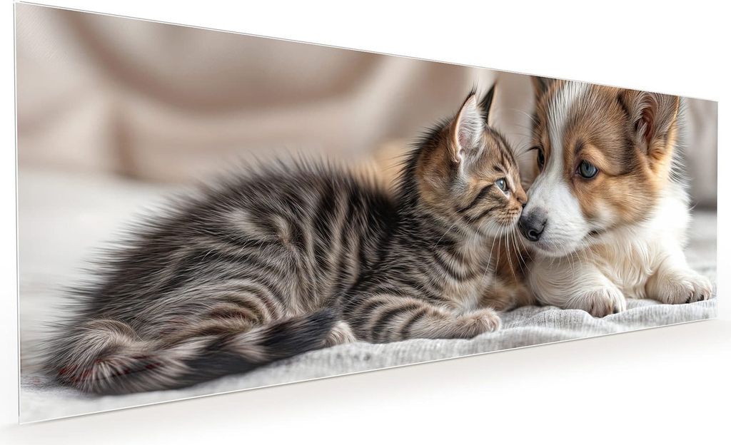 Küchenrückwand Spritzschutz Glas mit Motiv Kätzchen und Welpe 40 x 40 cm