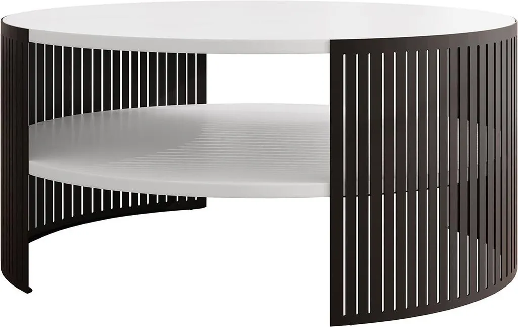Table Basse Ronde Bicolore Design Moderne avec Espace de Rangement 75cm