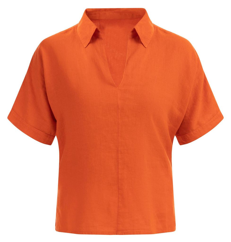 Orange Bluse mit V-Ausschnitt und Kragen, lockere Silhouette, Oversized, Größe S