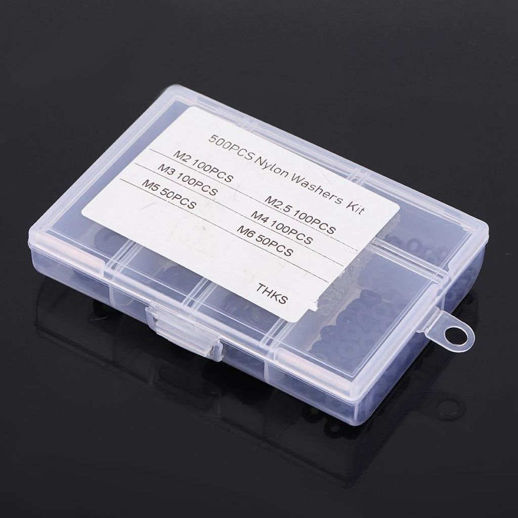 500-teiliges Sortiment an M2-M6 Nylon-Flachscheiben, Dichtungen, Unterlegscheiben mit Box (Schwarz)