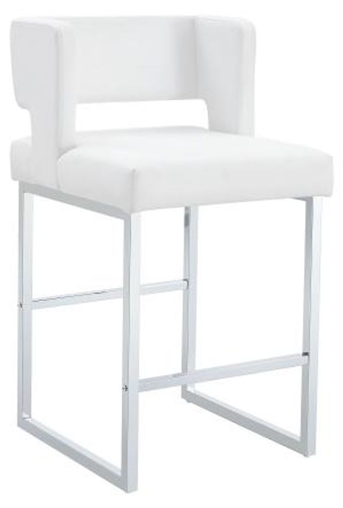 Barstuehle 48 x 53,3 x 91,4 cm 2er Set nordischer Stil modernes Design silberne Metallbeine komfortabel Weiss Silber Metall Kunstleder