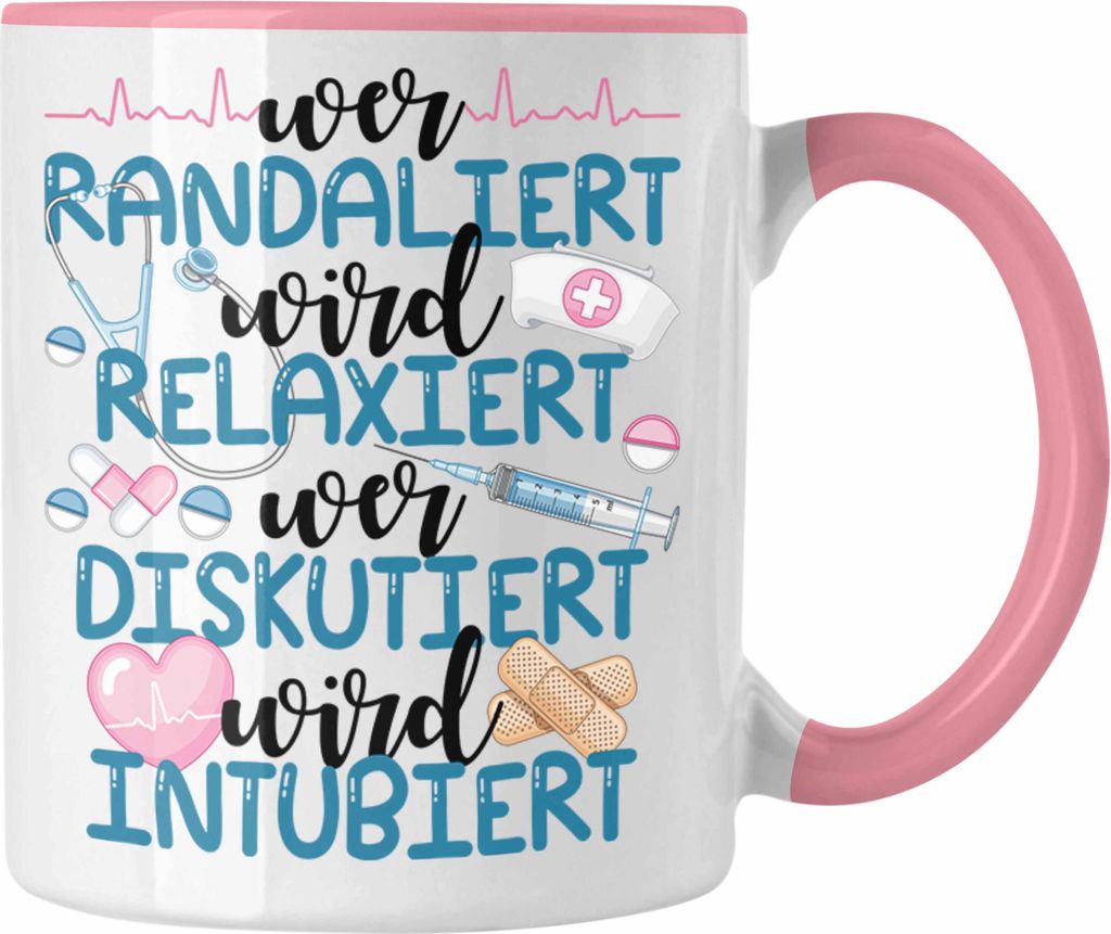 Trendation - Krankenschwester Tasse Anästhesie Geschenk Propofol Lustig Kaffeetasse Ärtzin Arzthelferin Spritze Wer Randaliert Wird Relaxiert (Rosa)
