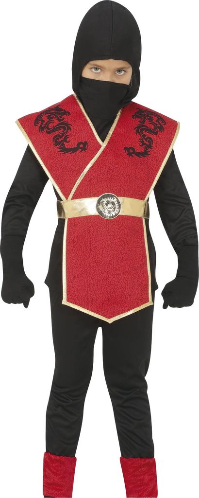 Fiestas Guirca - Ninja-Kostüm für Kinder Set FG1027 (104) (Rot/Schwarz)