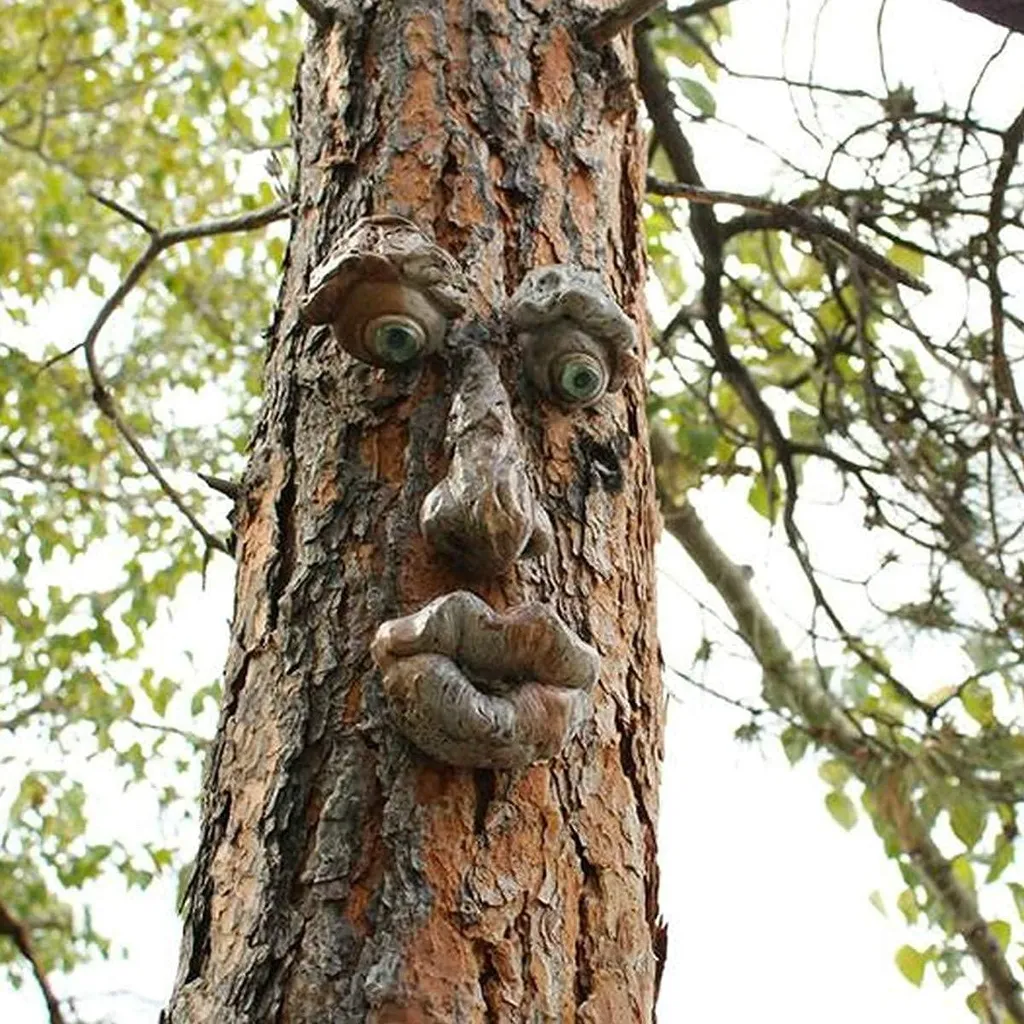 Ornement de Jardin Visage d'Arbre Fantaisiste en Relief pour Tronc d'Arbre