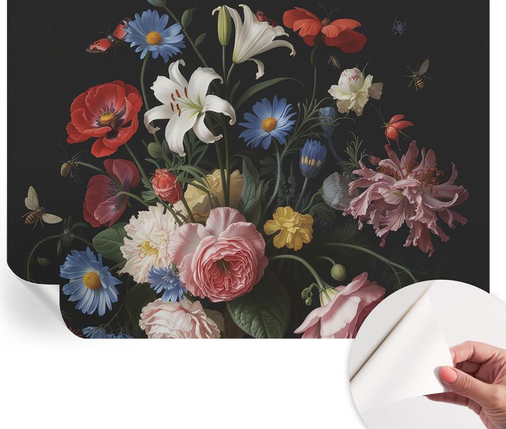 Selbstklebende Wandtapete - Dekorative Tapete für Wohnzimmer - Klebefolie für Wandbilder - Tapetenfolie für Wanddekoration - 312x219 cm - Blumen...
