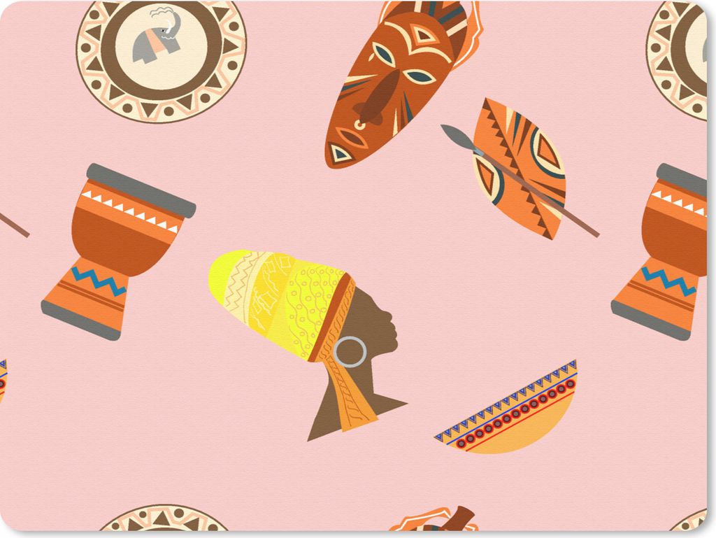 MuchoWow Mauspad Mousepad Afrika - Djembé - Schnittmuster - Afrikanische Masken 23x19 cm - Mousepads - Maus Mat - Pad - Mausunterlage - Schreibt...