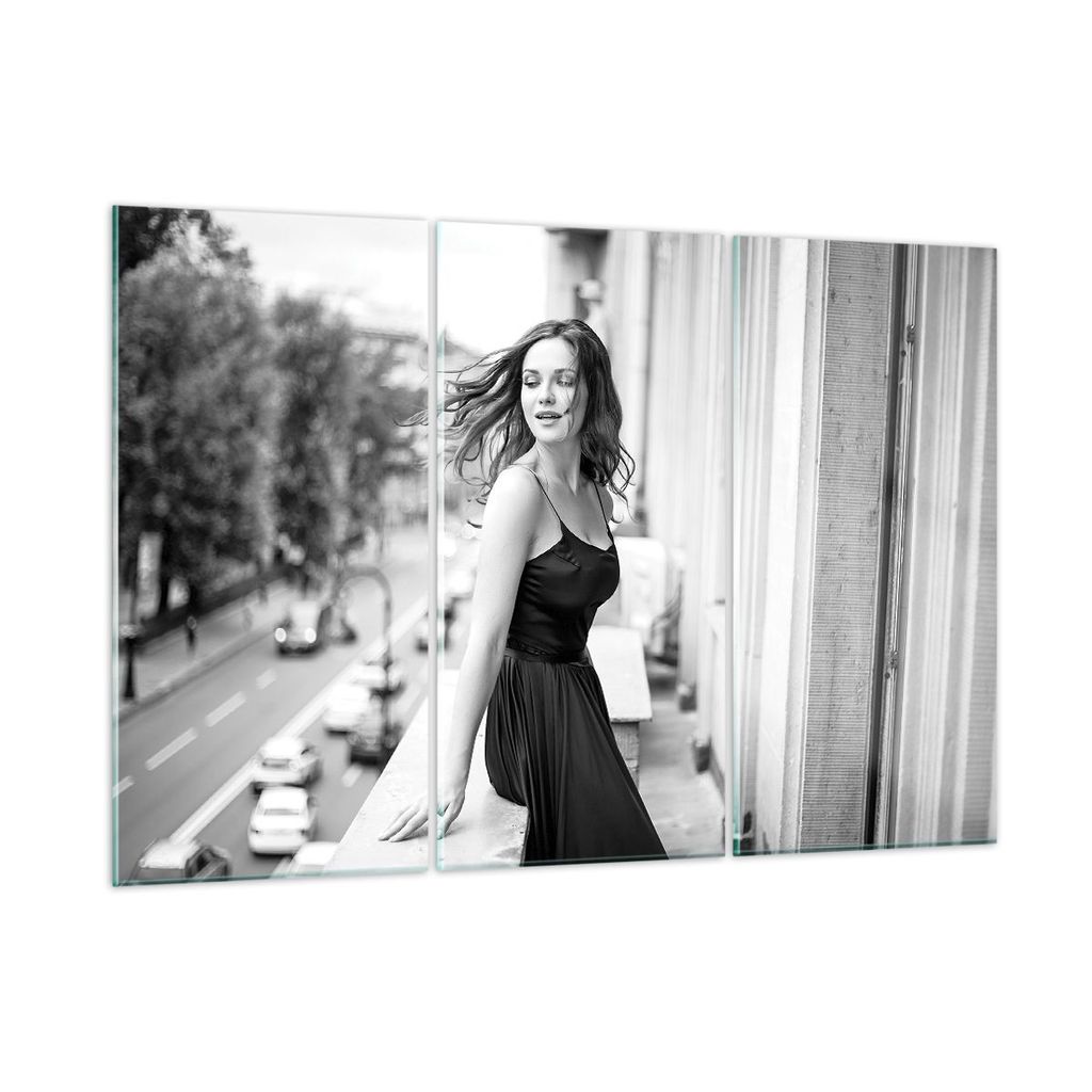 Bilder auf glas - 3 Teile - Frau Balkon Straße - 165x110cm - Glasbilder - Wandbilder - Bilder - zum Aufhängen bereit - Wanddekoration aus Glas - ...