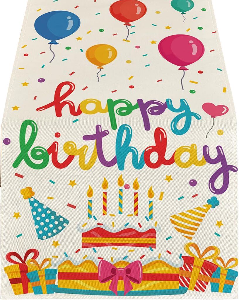 Tischläufer „Happy Birthday“, Ballon-Konfetti-Aufdruck, schützt den Tisch vor Hitze und Kratzern, wiederverwendbarer Tischschutz, Dekoration,...