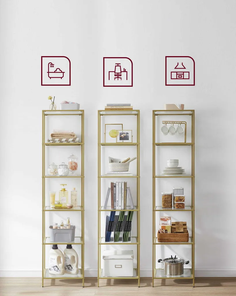 Étagère dorée luxueuse en verre trempé - Support robuste et design chic - 8