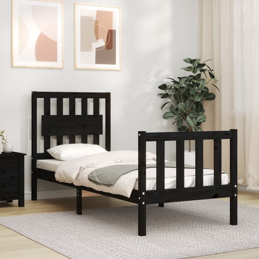 Maison Exclusive - Massivholzbett mit Kopfteil Schwarz