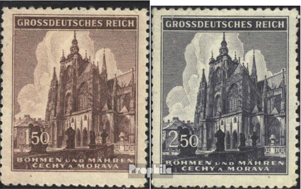 Briefmarken Böhmen und Mähren 1944 Mi 140-141 (kompl.Ausg.) postfrisch St.-Veits-Dom Prag