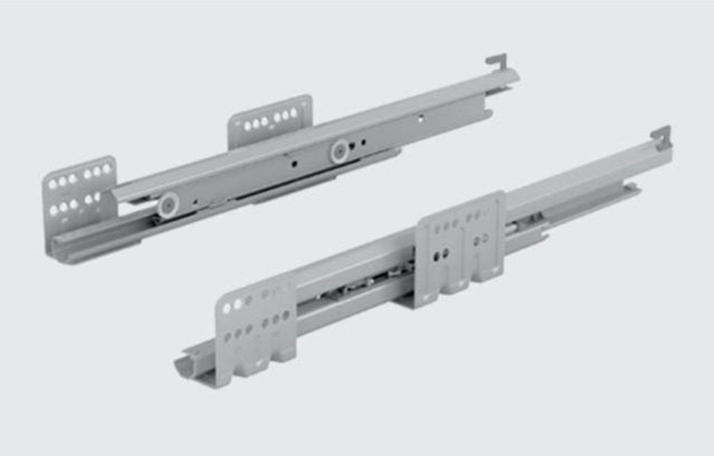Two metal drawer slides are shown against a plain background.