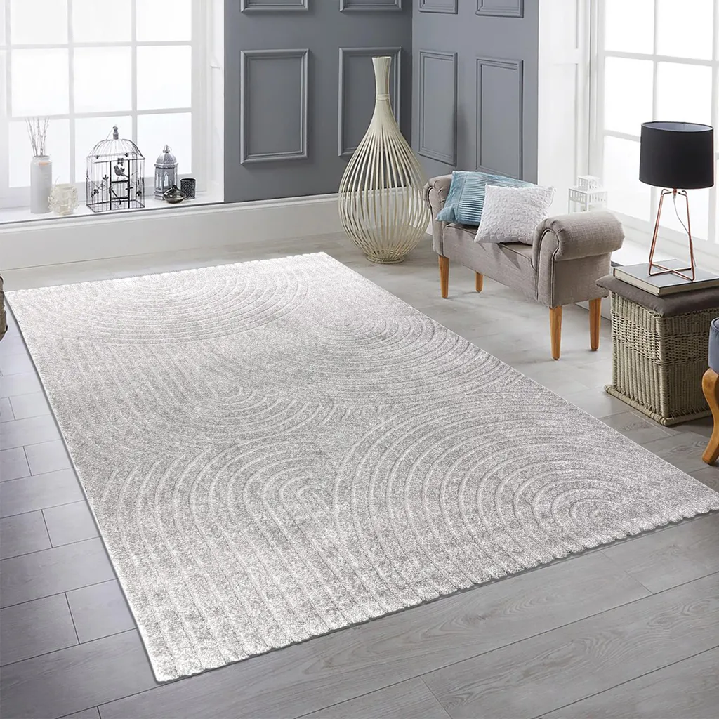 Tapis moderne gris pour salon et bureau - Format 120x170 à motifs arcs