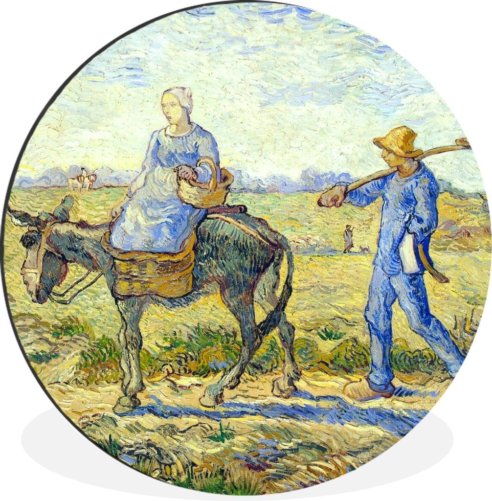 MuchoWow Aluminium Wandkreis Bauernpaar auf dem Weg zur Arbeit - Gemälde von Vincent van Gogh Ø 60 cm Wanddeko Modern Wohnzimmer - Wand Kreis -...