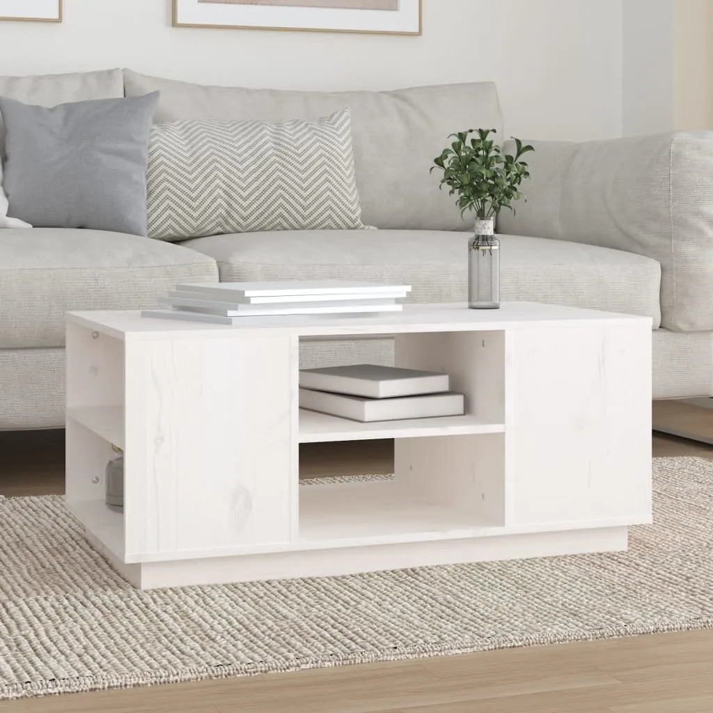 Tavolino da Salotto Moderno Bianco 90 cm in Legno Massiccio Pino